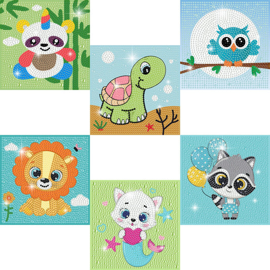 DIYGEMDOT 6 Pack Diamond Art Kits for Kids, Cute Animals Diamond Painting for Beginners, DIY 5D Gem Art for Girls & Boys Ages 6-8-10-12, Children's Christmas Gifts (6x6 inches)