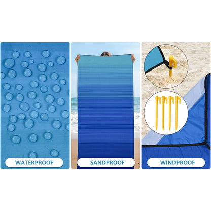 AISPARKY Pocket Beach Blanket Waterproof Sandproof Compact Picnic Mat with Sand Remover, Portable Outdoor Mat for Camping Hiking Travel Festival
