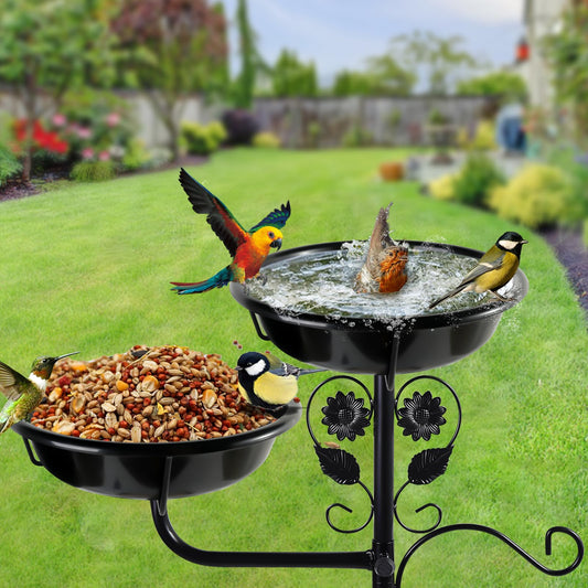 32.7 Inch Metal Bird Bath for Outside, Double Bowls Bird Baths for Outdoors, Freestanding Birdbaths for Outdoors Garden Decor, Bird Feeders Stand for Outdoors with Metal Stake,Garden Decor for Outside