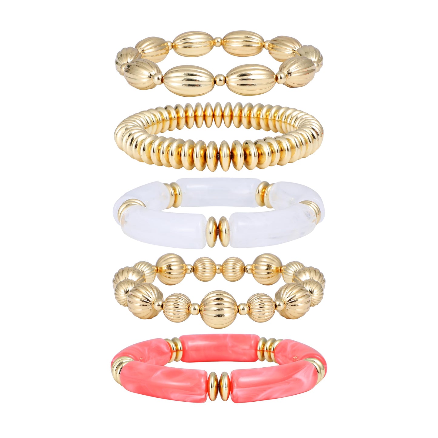 RISHEGAE Chunky Bangle Bracelets for Women Stackable Resin Bamboo Tube Bracelet Stretch Gold Beaded Bracelets Summer Beach Surfer Bracelets Gift Jewelry