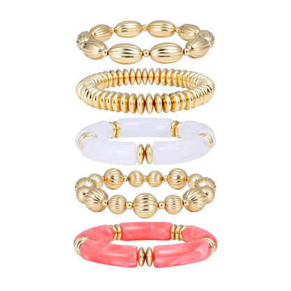RISHEGAE Chunky Bangle Bracelets for Women Stackable Resin Bamboo Tube Bracelet Stretch Gold Beaded Bracelets Summer Beach Surfer Bracelets Gift Jewelry