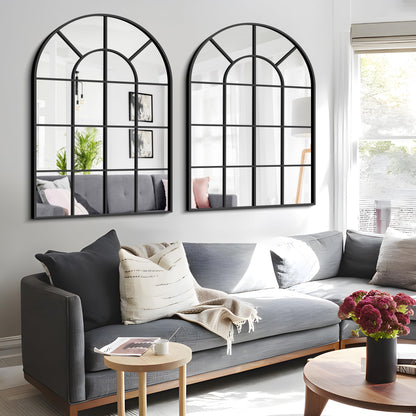 GLASHOM Black Arched Mirror,30x40 inch Arched Window Morror Wall Mounted,Black Frame Window Pane Mirror for Living Room Bedroom Entryway Hanging or Leaning Against Wall