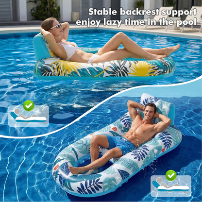 2 Pack Inflatable Heavy Duty Pool Floats Lounger, Giant Pool Floats Adult Size with Backrest & Footrest, Pool Rafts Floaties for Beach Lake Party - Multicolor