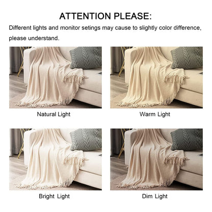 lifein Chenille Throw Blanket 50x60 - Soft Boho Knitted Blanket for Couch Cozy Farmhouse Decor Bed Throw, Lightweight All Season White/Cream Blanket, Decorative for Living Room Bedroom Spring Decor