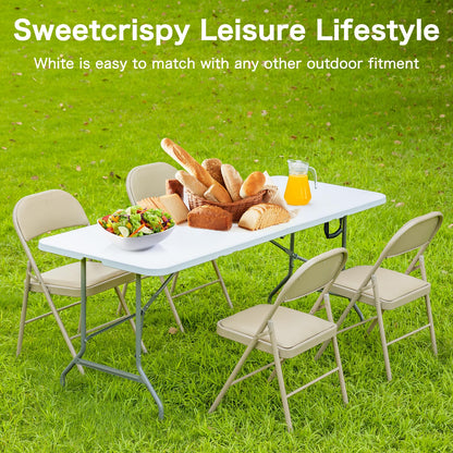 Sweetcrispy 6 FT Folding Picnic Table Easy to Fold and Store, Foldable Table for Camping Picnic Dining Party Kitchen Outdoor Indoor with Carrying Handle