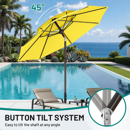 AreShark 9ft 2 Tiers Patio Umbrella with Solar Lights, Outdoor Umbrella w/ 32 LED Lights&8 Sturdy Ribs, Table Umbrella for Deck, Backyard, Pool(Yellow)