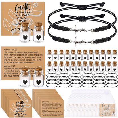 Aurelema 24 Sets Mustard Seed Gift Bulk Christian Faith Bracelet for Women Glass Bottle Prayer Cards Inspirational Religious Gift for Easter Mothers Fathers Day Church Baptism Party, Seed Not Include