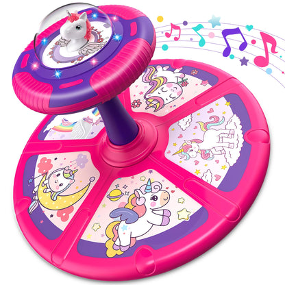 Flooyes Unicorn Sit and Spin Toys for Toddlers Girls 2 Years Old, Christmas Birthday Gifts for 1 2 3 4, with LED and Music, 360° Spin