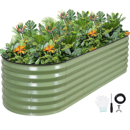 G GOOD GAIN Raised Garden Beds - 6x2x1.4ft Galvanized Planter Boxes Kit with Protective Tape & Gloves & Tools | Oval Metal Outdoor Raised Bed for Gardening Vegetables, Fruits, Flowers, Herbs, Oliver