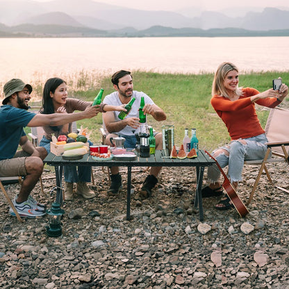 4Ft Aluminum Folding Camping Table, Portable Picnic Table, Outdoor Lightweight Collapsible Camp Table, Roll-up Camping Table for Beach,Party, Patio, BBQ, Travel, Backyard (Black Upgraded Version)
