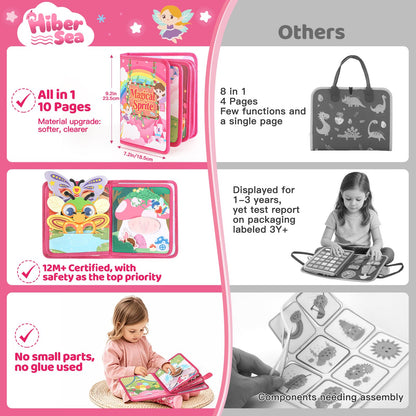 22 in 1 Busy Book for Toddlers 1-3, Sprite Montessori Toys for 1 Year Old with Fishing Game, Soft Sensory Toddler Busy Board, Airplane Travel Toys, Birthday Easter Gifts for 1 2 Year Old Girl