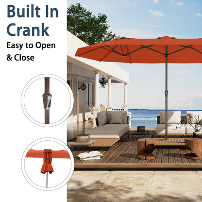 PatioKingdom 15FT Large Patio Umbrella with Base, Double Sided Rectangular Outdoor Umbrella with Sturdy Fiberglass Ribs, Market Umbrella for Pool,Garden,Backyard,Deck (Orange, 15FT)