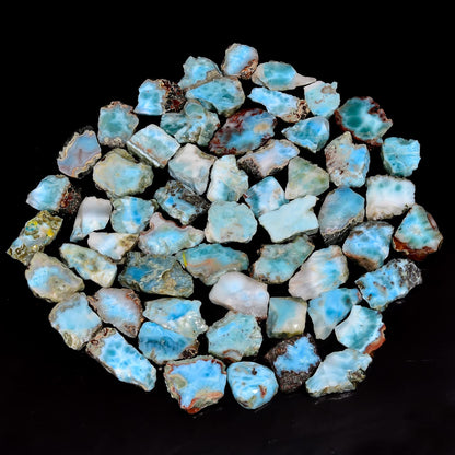 Natural Larimar Raw Slice Gemstone- Healing Crystals for DIY Jewelry Making -Loose Natural Cabochon -Perfect for Crafting Unique Jewelry Designs (5 pcs, 20-35 mm)