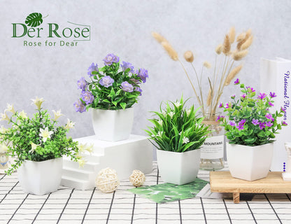 Der Rose 4 Pack Small Fake Plants Mini Artificial Faux Plants Indoor with Flowers Spring Decorations for Home Room Farmhouse Desk House Bathroom Decor