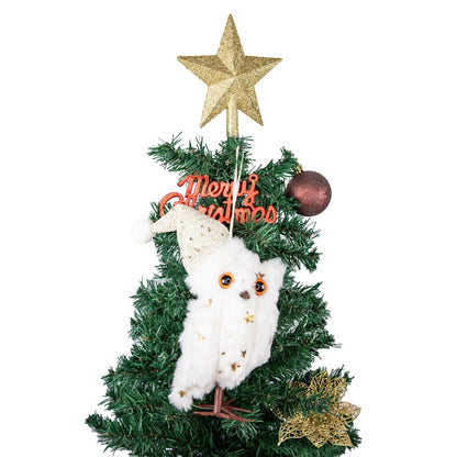 Cartanfill-Christmas Tree Owl Ornaments Set with Gold Star Topper, Plush Decorative Winter Birds, Pink Mint Brown White (A 2PC)