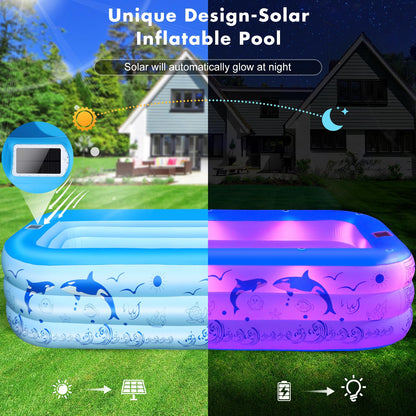 StarOcean 2026 Upgrade Inflatable Pool with Lights, Family Inflatable Swimming Pool for Kids,Adults,Blow Up Pool Solar Powered,Large Kiddie Pool,100"x63"x20"Oversized Thickened Pool for Backyard-Blue