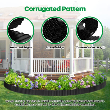 Camitlli Corrugated Metal Garden Edging, Sturdy Tall Landscape Edging Borders, Perfect DIY for Flower Beds, Lawn and Pathway, Tree Surrounds, Paver Edges (Black, 6"×20FT)