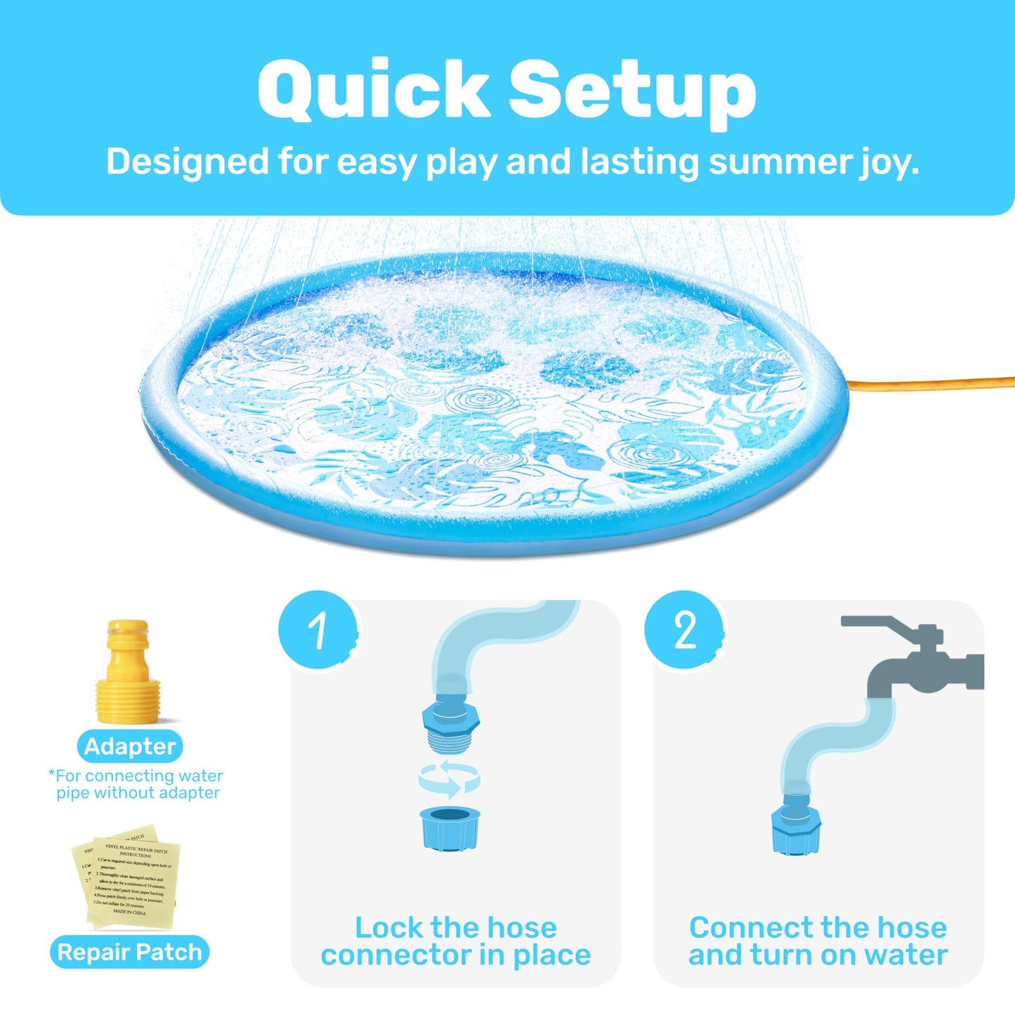 SLOOSH Splash Pad Sprinkler Mat - 6ft Tropical Leaves Outdoor Water Play Toys for Kids Dogs, Backyard Party in Summer Decor Outside Water Games Fountain Pool Children Boys Girls Toddlers Baby (Blue)