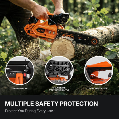 WORKIT 25.4CC Gas Powered Chainsaw, 12-Inch 1.2HP Top Handle Gas Chainsaw Easy Start, 2-Cycle Xtreme Engine, Commercial Grade Petrol Small Chain Saw with Auto Oiler, Wood Cutting and Tree Pruning