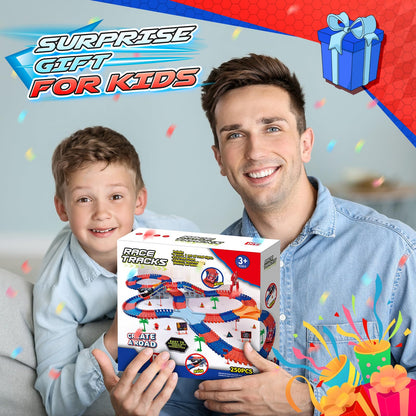 Spider Toys 250 PCS Race Car Track for Kids Ages 3-6 with 2 Cool Monster Car, Toddler Car Tracks for 3+ Year Old Boys Girls, Toy Set Birthday Gifts for 3-6 Year Old Boys