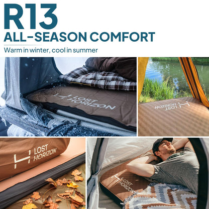 LOSTHORIZON Air & Foam Camping Mattress, Self-Inflating Sleeping Pad, 3" Thick, with Pump Sack, Slim Single