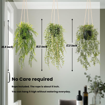 PENGYEE 3 Packs Fake Hanging Plants with Black Pots, 18.5" Artificial Hanging Plants for Wall Decor, Fake Plants Mandala Vine Indoor/Outdoor for Home Bathroom Bedroom Kitchen Office Room Decor