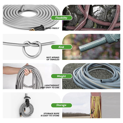 GARDENWORK Water Hose 50 FT,Stainless Steel Garden Hose with 10 Function Nozzle Flexible,Metal Garden Hoses with Leak-Proof Connectors,Flexible Hose,Waterhose for Outside