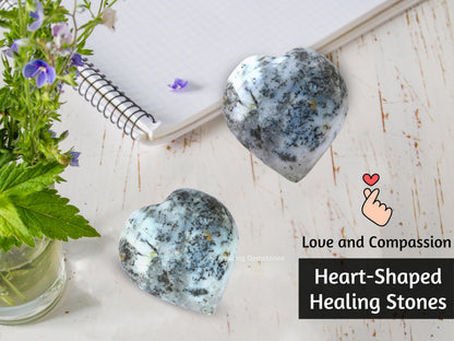 Amazing Gemstone Dendrit Opal Crystal Heart Palm Stone - Pocket Massage Worry Stone for Natural Body Chakra Balancing, Reiki Healing and Crystal Grid