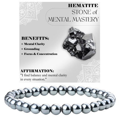 Bivei Hematite - Mental Mastery - 6mm Beaded Bracelets for Women Handmade Semi Precious Natural Stone Stretch Elastic Jewelry for Women Yoga Protection Gifts