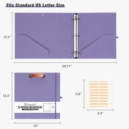 Ospelelf 2 Inch 3 Ring Binder Organizer with Zipper Pouch, Purple Linen Clipboards Portfolio (8.5" x 11"), 5 Plastic Folders with 10 Pockets, Hardcover School Binder