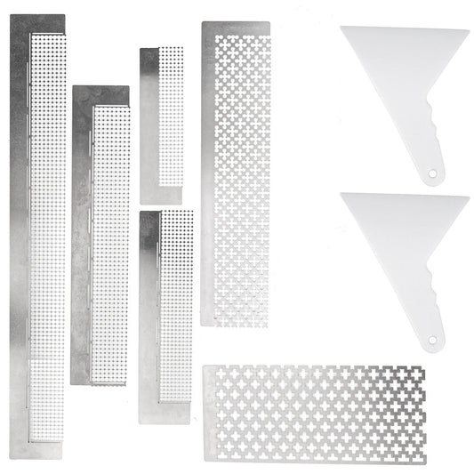 Framendino, 6 Pack Ruler Stainless Steel Diamond Mesh 216 400 599 520 699 800 Blank Grids DIY Drawing with 2 Pieces Fix Tool for Art Crafts