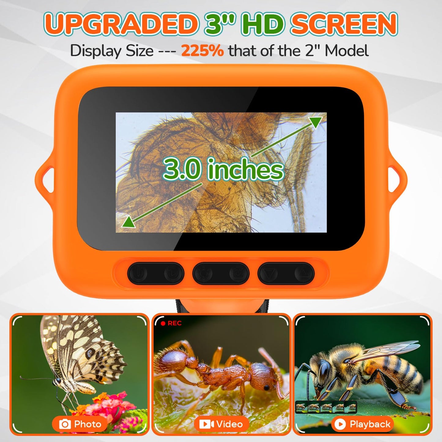 3" Screen Digital Microscope for Kids: 1000X Rechargeable Mini Pocket Portable Miniscope Magnifying Glass 4K Coin Jewelry Loupe Edu Science STEM Toy Xmas Gift 4-12 Boys Girls