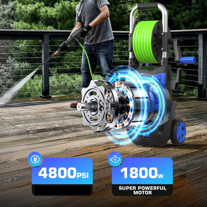 Electric Pressure Washer 4800PSI, 4.0GPM Portable Power Washer with Foam Cannon,4 Nozzles,33FT Hose and Soap Bottle,Car Wash Machine/Car/Driveway/Patio Clean,Green