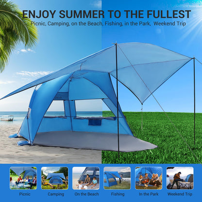 Elegear CumbreX™ Beach Tent with 360° Removable Canopy, 4-6 Person Pop Up Sun Shade Shelter, UPF 50+ Automated Installation Double Silver Coating Portable Lightweight Beach Cabana for Beach/Outdoor