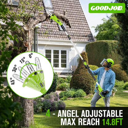 Electric Pole Saw for Tree Trimming, 20V 8-Inch Cordless Pole Chainsaw with Low Kick-Back Bar, Extends to 14.2 Ft, Auto Oiling, 2 Batteries & Fast Charger for High Branches, Orchard & Garden Use