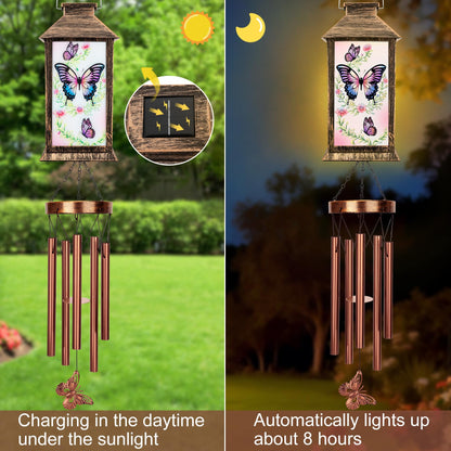 YHmall Wind Chimes for Outside, 37" Hanging Solar Windchimes Outdoors Memorial Butterfly Gifts for Women Mom Grandma, Solar Lanterns Wind Chimes for Home Patio Yard Garden Decor