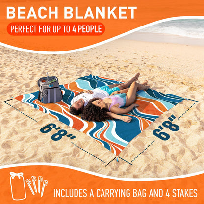 Everlasting Comfort Large Beach Blanket Waterproof & Sandproof - 80" x 80"/ 6.7ft x 6.7ft - Lightweight Picnic Mat, Camping Necessities for 4 People - Accessories for Outdoor Festivals - Orange