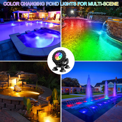T-SUN Underwater LED Pond Lights – IP68 Waterproof Submersible Fountain Lights with App & Remote Control, 16M Colors Underwater Lighting for Koi Ponds/Garden Water Features Aquarium (4-Pack)