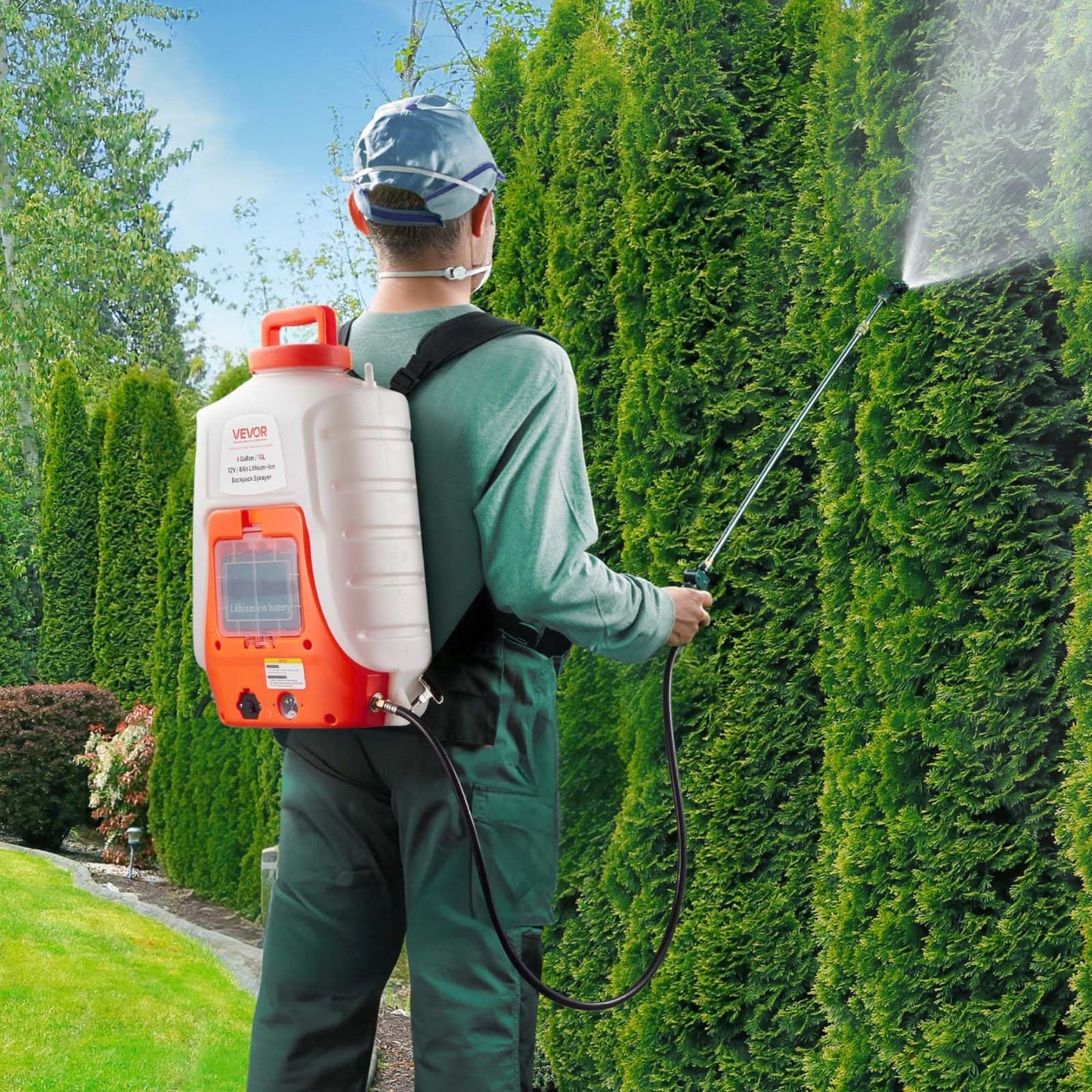 VEVOR Battery Powered Backpack Sprayer, 4 Gallons Electric Lawn Sprayer with 8 Nozzles & 2 Telescopic Wands, 90PSI Adjustable Pressure, 4-6 Hour Runtime, Yard Sprayers for Lawn and Garden
