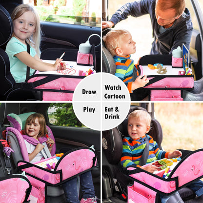 WENRENER Kids Travel Tray, Car Seat Tray for kids Travel, Toddler Road Trip Essentials With Drawing Kit, Toddler Lap Desk Organizer for Car, Carseat Table for Airplane
