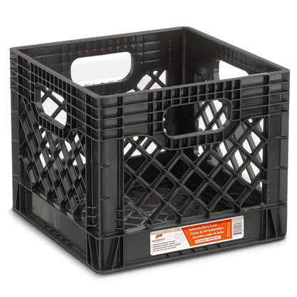 Juggernaut Storage 2-Pack Stackable Heavy Duty Milk Crates with Handles, 16 Qt, Black - Organizing Plastic Crate Basket for Grocery Shopping, Home Supplies, and Bathroom Accessories