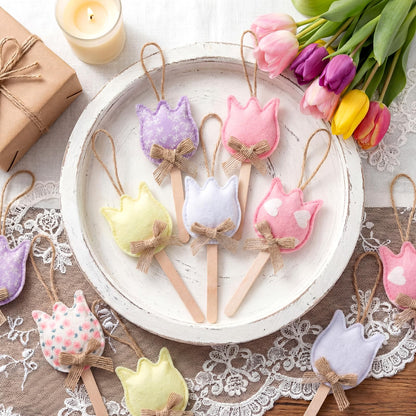 HunnmingRe 18 Pcs Spring Tree Ornaments Felt Tulip Flowers Hanging Spring Ornaments Flower Tree Decorations for Summer Party Home Door Wall Mantel Arts Crafts Gifts