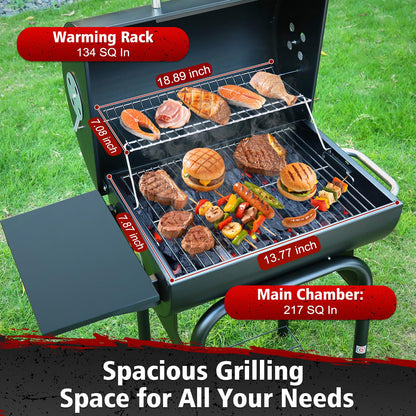 SUNLIFER Barrel Barbecue Charcoal Grill: Premium Spacious Outdoor BBQ Grill with Side Table - Ideal for Patio Cooking Backyard Grilling Camping Picnics Tailgating Parties