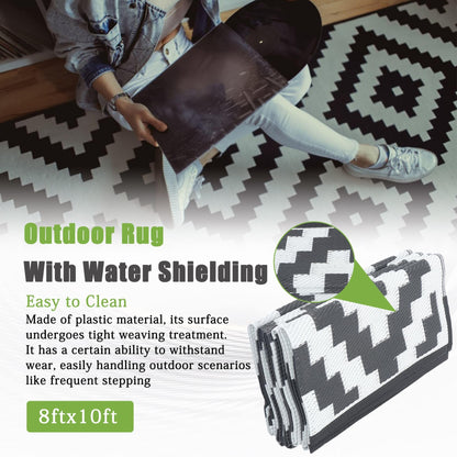 HOSTIC Outdoor Rug with Water Shielding, 8 x 10 Feet, Double Sided Plastic Straw Rug for Patio and Camping, Suitable for Outdoor Use, Such as Rv Mat, Comes with A Carrying Bag and 4 Fixing Stakes