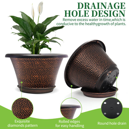Quarut 12 Inch Pots for Plants,4 Pack Large Flower Pots with Drainage Hole & Saucer,Modern Planters for Indoor Outdoor Plants,Decorative Resin Garden Pots Brown