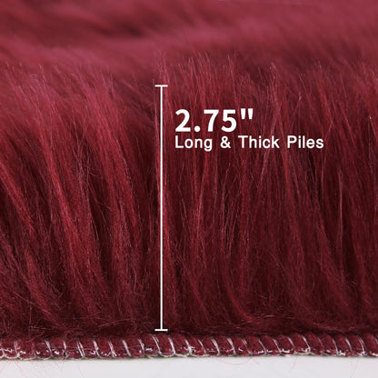 duduta Burgundy Faux Fur Rug 3x5 ft for Nursery Girls Bedroom, Fluffy Shag Rectangle Sheepskin Rug Machine Washable