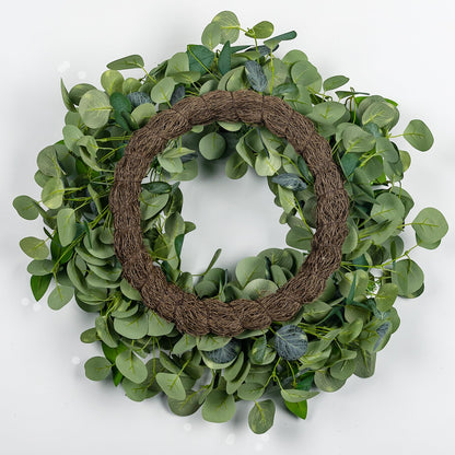 YUGALI 24" Spring Summer Eucalyptus Wreaths for Front Door, Artificial Silk Green Silver Dollar Eucalyptus Olive Leaves with White Berry Pinecone Accents Farmhouse All Seasons Outdoor Home Decor