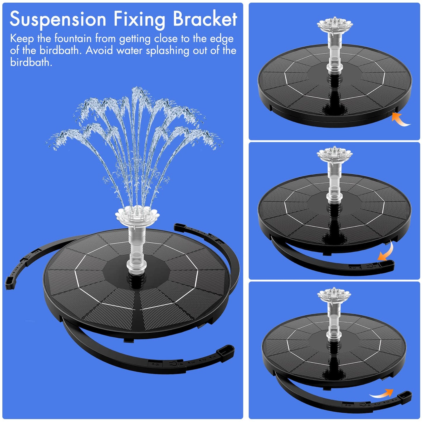 AISITIN 3.5W Solar Fountain Pump for Water Feature Outdoor DIY Solar Bird Bath Fountain with Multiple Nozzles, Solar Powered Water Fountain for Garden, Ponds, Fish Tank and Aquarium