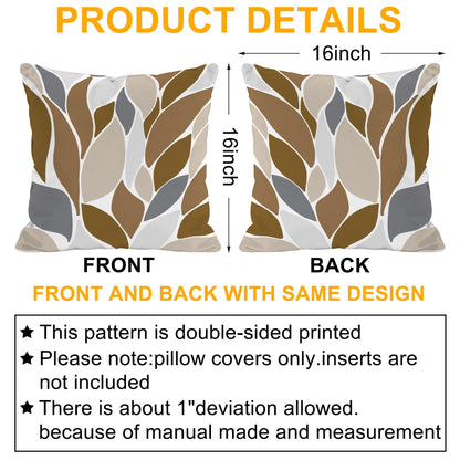 JSKLKGHN Throw Pillow Covers Dahlia Floral Flowers Petals Set of 2 Cozy Pillow Case for Couch Bed Sofa Farmhouse Decoration Brown Gray,16x16 Inch