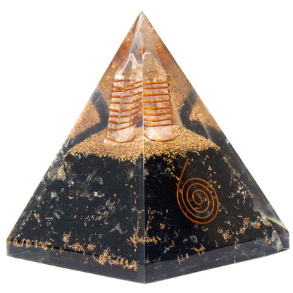 Shungite Orgonite Pyramid for Energy cleansing, Protection, Grounding Energy, Spiritual Healing | Handmade Orgonite pyramids with Copper Coil and Crystal Quartz for Chakra Protection